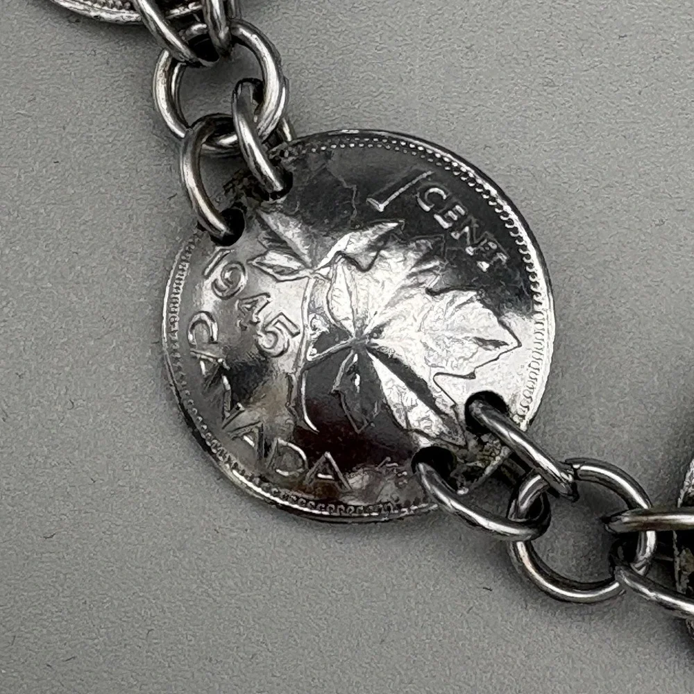 Silver Plated Canadian One Cent Domed Bracelet 6.25
